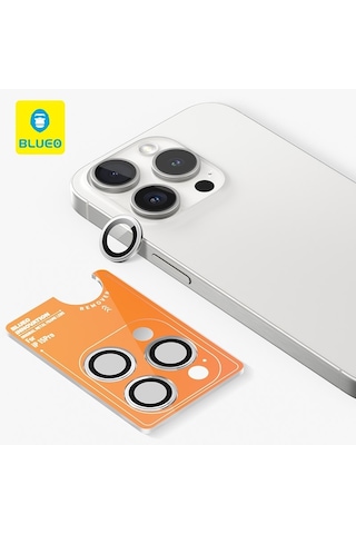 Blueo Apple Uyumlu iPhone 15 Pro Silver Metal Çerçeve Lens Koruyucu