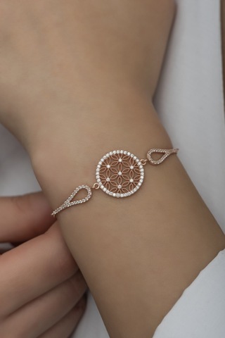 Nereze 925 Ayar Gümüş Kelepçe Model Yaşam Çiçeği Bileklik