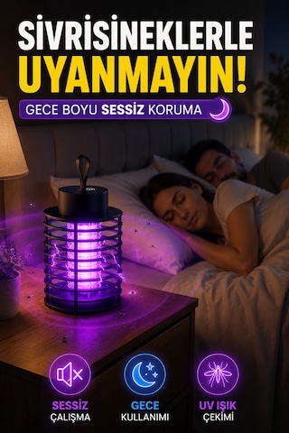 Şarjlı Uv Sivrisinek Öldürücü Lamba Type-c Elektrikli Sinek Kapanı Masaüstü Duvara Asılabilir