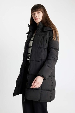 Defacto Su İtici Regular Kalıp Çıkarılabilir Kapüşonlu Puffer Şişme Uzun Mont Parka A1315ax24wnbk27 Siyah