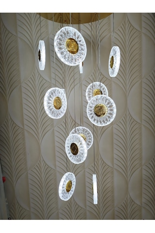 Şık Tarz Modern Led Avize Gold Ledli Salon Avize 12 Li Sarı