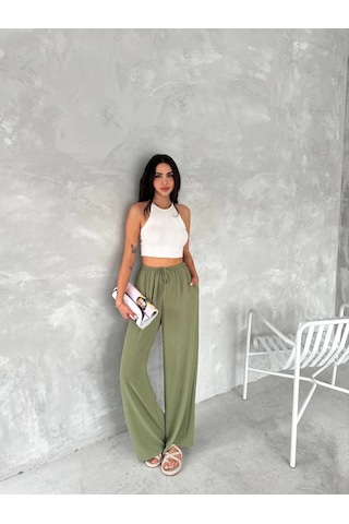 Tarzyeri Kadın Ayrobin Oversize Kadın Pantolon - Mint Yeşili Beyaz