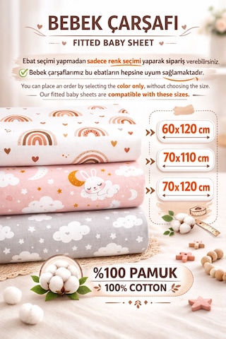 %100 Pamuk Lastikli Bebek Çarşafı + Yastık Kılıfı | Park Yatak 60x120 70x110 70x120 Uyumlu | Atlıkarınca Mavi