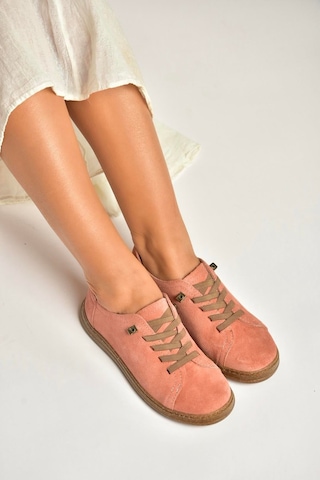 Fox Shoes Y999364002 Pudra Hakiki Deri Süet Kadın Spor Ayakkabı Sneakers Pudra
