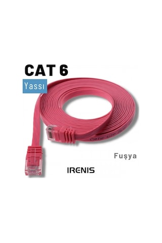 Irenis CAT6 Kablo Yassı Ethernet Network Lan Ağ İnternet Kablosu 1 M Fuşya