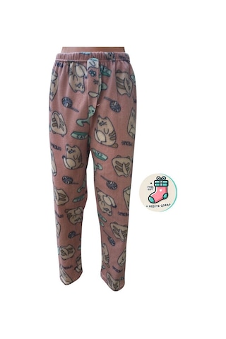 Cepsiz Kışlık Polar Kadın Pijama Altı Tek Alt Je32 - Çorap Hediye Pembe