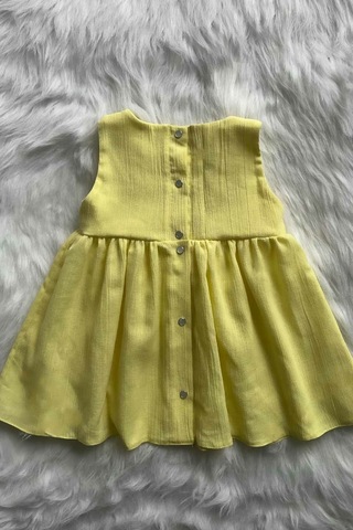 Nakışlı Şile Bezi Sarı Kız Çocuk Bebek Yazlık Pamuk Elbise 001