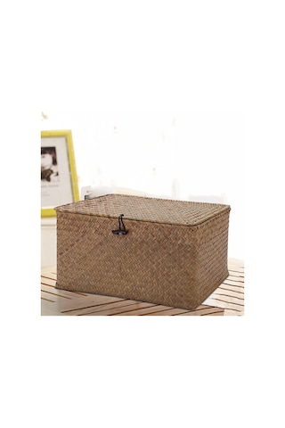 Soulader Doğal Rattan El Örgüsü Kapaklı Organizatör Sepet Makyaj, Çamaşır Ve Mücevher Saklama Kutusu Driftwood Ve Deniz Çayırı Dokuma Dekoratif Depolama Çözümleri Çok Renkli