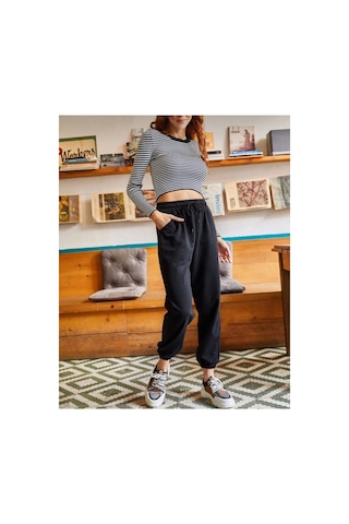 Tarzsokak Unisex Siyah Cepli Beli Bağcıklı Basic Eşofman Altı Jogger