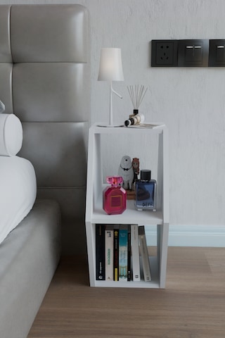 Alpa Ev Mobilya Altıgen Komodin, Modern Başucu Sehpası, Dekoratif Raflı Komodin Kitaplık Beyaz