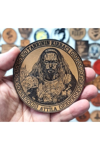 Tanrının Kırbacı Attila - Deri Peç - Arma - Leather Patch Bej