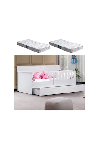 Yavrulu Karyola, Flora Yavrulu Montessori Karyola - Beyaz + 2 Adet Comfort Yatak