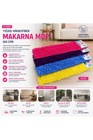 Mikrofiber Yedek Mop Başlığı 60 Cm Çok Renkli