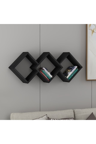 Galaxy Duvar Rafı Ahşap Siyah - Ahşap Siyah Ahşap Siyah