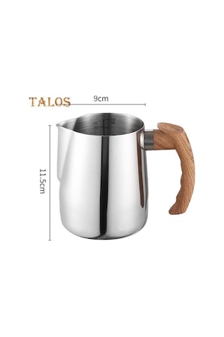 Siyah 600/1000 Ml Süt Köpürtme Sürahi Hassas Ölçekli Ahşap Saplı Damlamasız Borulu Paslanmaz Çelik Latte Kahve Fincanı 1000ml