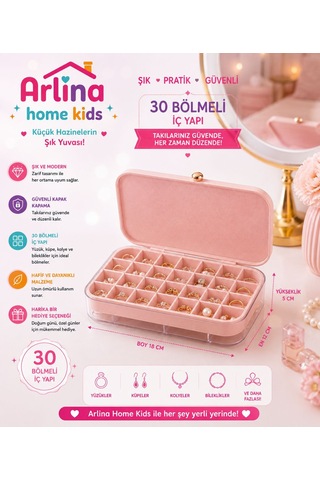 30 Bölmeli Pembe Takı Kutusu Düzenleyici Seyahat Çantası Kolye Yüzük Küpe Organizer 18cmx12,5cm