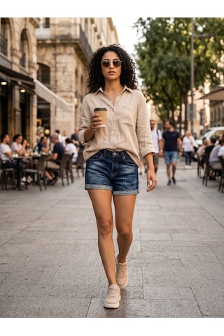 Kaizer Jeans Lazer Ve Double Paça Detaylı Kadın Kot Şort Lacivert