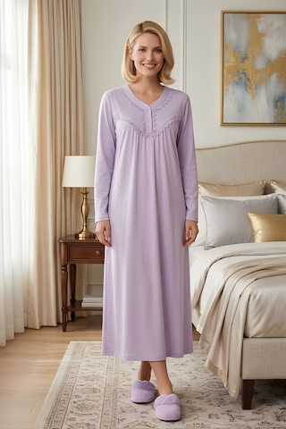 Mecit Pijama Mecit 6412 Lila %100 Pamuk Büyük Beden Kadın Gecelik