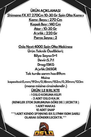 Oslo Next 4000 Shimano Fx Xt 270cm 10-30gr 8x Spin Olta Seti Standart