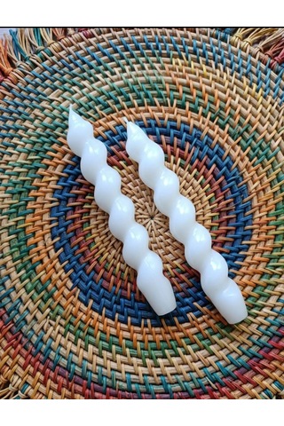 Pinterest Model, Spiral, Burgulu Beyaz Şamdan Mum 2' Li