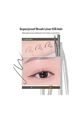 İnce, Mikrofiber Fırça Uçlu Kalem Eyeliner Clıo Superproof Brush Liner Kill Ash 001 Ash Gray 001
