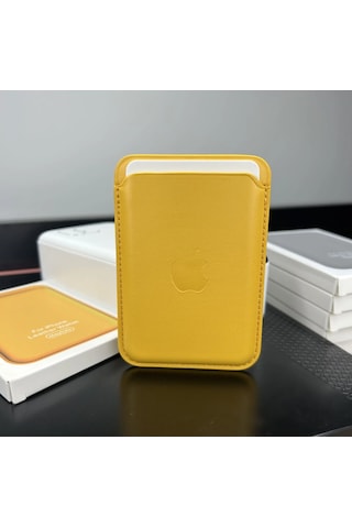 Magsafe Deri Cüzdan Kartlık Tüm Modellerle Uyumlu - Bordo Sarı