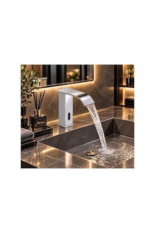 Rena Design Fotoselli Sensörlü Krom Kare Lavabo Bataryasi Temassiz Otomatik Tasarruflu Modern Musluk