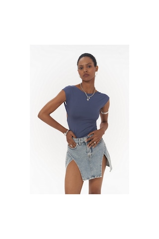 Mai Collection Mai Studios Co. Nives Sırt Dekolteli İndigo Crop İndigo