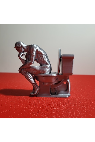 3d Baskı Düşünen Adam Biblo 8 Cm Mizahi Wc Figürü Ofis Masaüstü Dekor İlginç Hediyelik Obje Gümüş