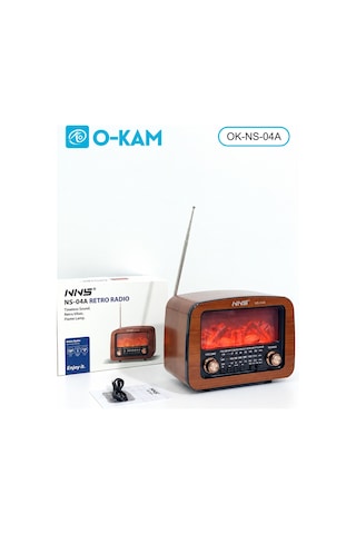 O-kam Ok-ns-04a Bluetooth Şömine Efektli Şarjlı Retro Radyo