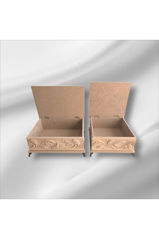 Ahşap- Ham Mdf-takı-aksesuar-çok Amaçlı-ayaklı-2li Dekoratif Kutu
