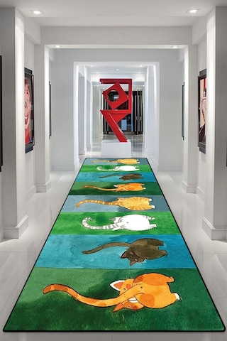 Gatto Carino Makinede Yıkanabilir Kaymaz Taban Leke Tutmaz Dijital Salon Halısı Mutfak Halısı Ve Yolluk Renkli