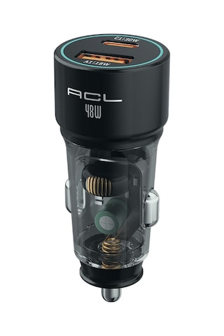 Acc-05 48w Şeffaf Gövdeli Hızlı Araç Şarj Cihazı Pd 30w + Qc 3.0 18w Çift Portlu Akıllı Şarj Başlığı