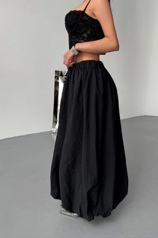 Bel Lastikli Balon Etek Şanel Boy Soft Kumaş - Siyah Siyah