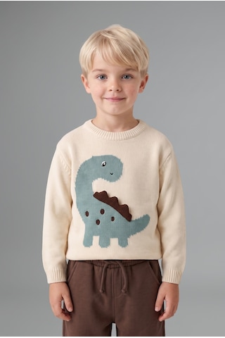 Defacto Oversize 3d Dinozor Figürlü Triko Kazak Erkek Bebek H9288a526wner134 Ekru-er134