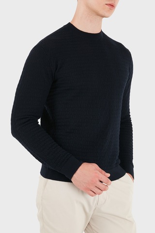 Emporio Armani Logolu % 100 Yün Bisiklet Yaka Kazak Erkek Kazak Em004378 Af24416 Ub118 Lacivert