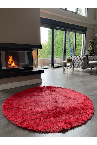 Tavşan Kırmızı Yumuşak Dokulu Peluş Halı Yuvarlak