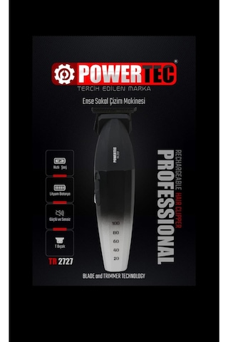 Powertec TR-2727 Black Profesyonel Type-C Şarjlı Sakal Ense Çizim Tıraş Makinesi
