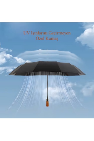 Mi'umbrella Ahşap Saplı 12 Tel Otomatik Şemsiye Siyah