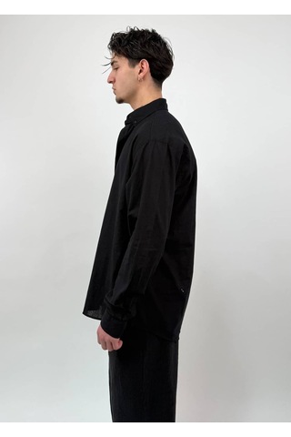 Zaee Oversize Dökümlü Keten Gömlek Siyah