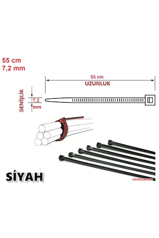 50 Adet 55cmx7,2mm Siyah Plastik Cırt Kelepçe Kablo Bağı