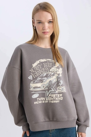 DeFacto Coool Oversize Geniş Kalıp Bisiklet Yaka Baskılı Kalın Sweatshirt D5385AX24AUGR310 Gri