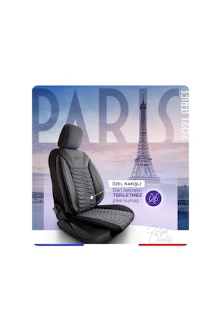 Panda Paris Serisi Pike Kumaş Oto Koltuk Kılıfı Tam Set Siyah - Gri