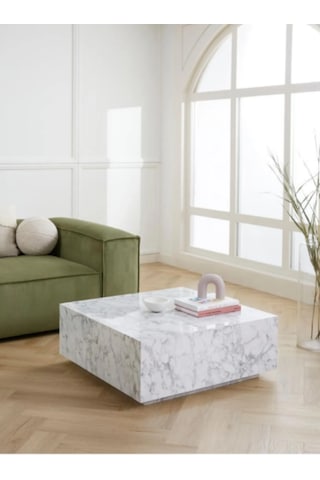 Most Lignum Mermer Görünümlü %100 Mdf Orta Sehpa 80x80 Cm Beyaz