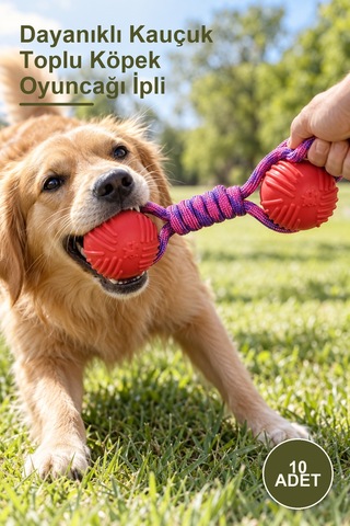 10 Adet Dayanıklı Kauçuk Toplu Köpek Oyuncağı İpli