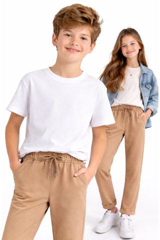 Irem Erkek Çocuk /kız Çocuk Bel Lastikli İpli Duble Paça Model Cepli Açık Kahve Camel Renk Eşofman Altı Camel