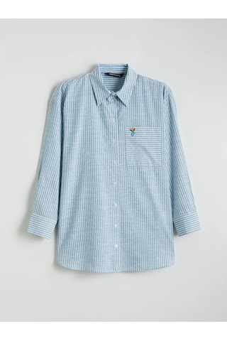 LC Waikiki Yeşil Çizgili Oversize Poplin Kadın Gömlek Tunik Yesil
