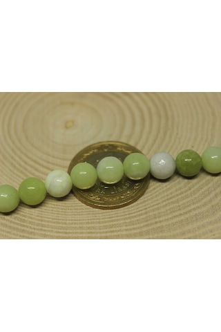 Peridot (Zebercet) Taşı Yeşil-Beyaz Alacalı YARIM Dizi 8mm (23115) (18cm uzunluğundadır)