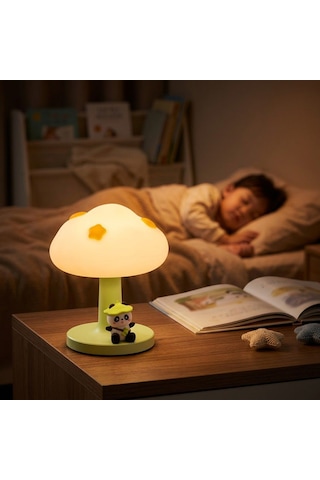 Margo Toys Sevimli Tavşan - Panda Figürlü Bulut - Masa ve Çocuk Odası Gece Lambası Açık Yeşil