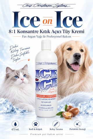 Chris Christensen Ice On Ice 8:1 Konsantre Kıtık Açıcı Kedi Köpek Tüy Kremi Kondisyoner 473 Ml
